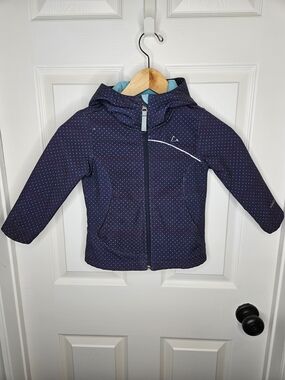 Paradox Girls Softshell Jacket Hooded Navy Blue Polka Dot Teal Fleece Lining XS